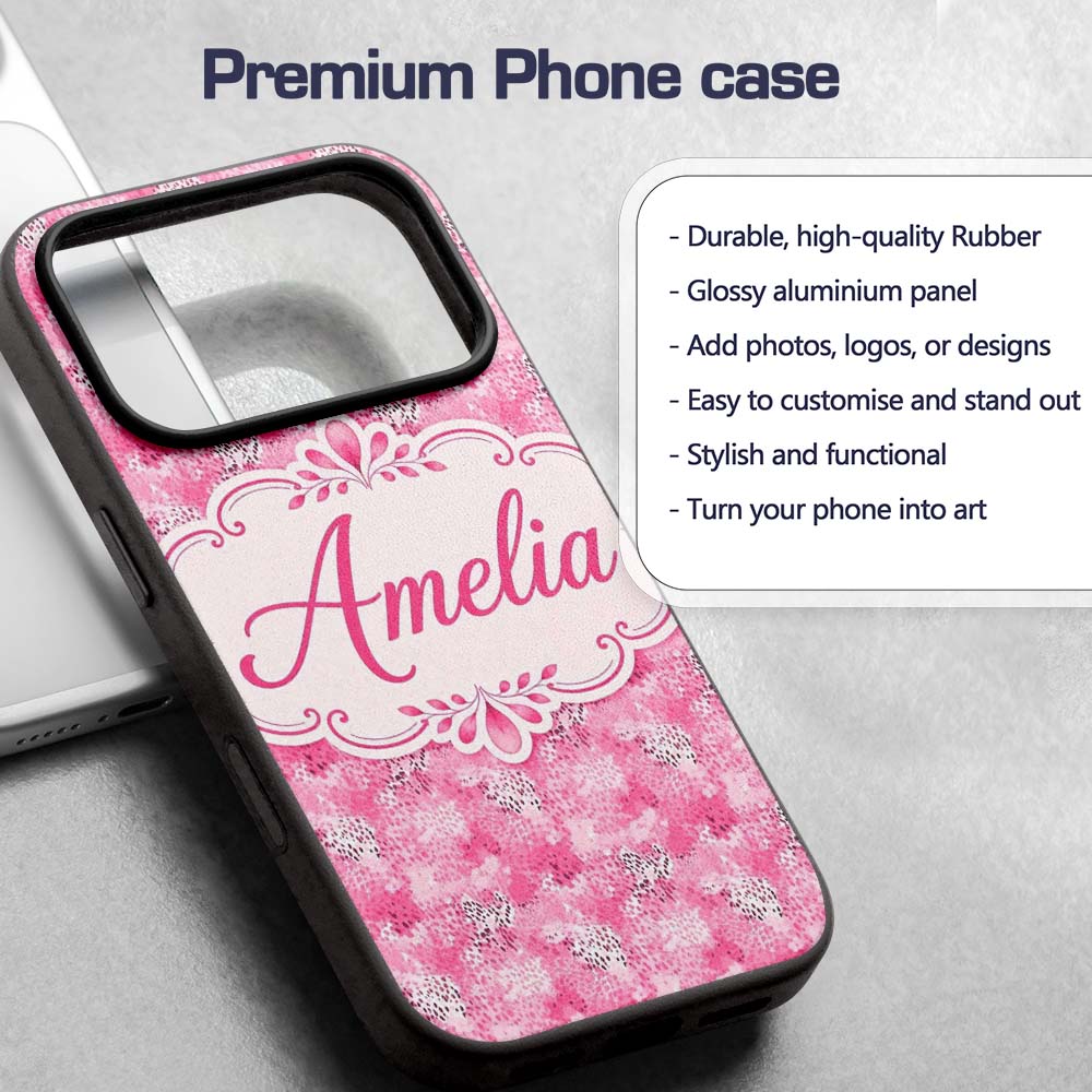 Pink Watercolor Abstract Texture Seamless Pattern Custom Name Protective Phone Case Mobile Cover Durable Everyday Smartphone Shock Resistant