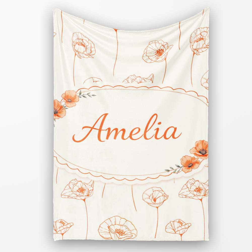 Minimal Line Art Floral Pattern Terracotta Design Cute Unique Gift Personalised Custom Name Super Soft Fleece Blanket Bed Sofa Throw