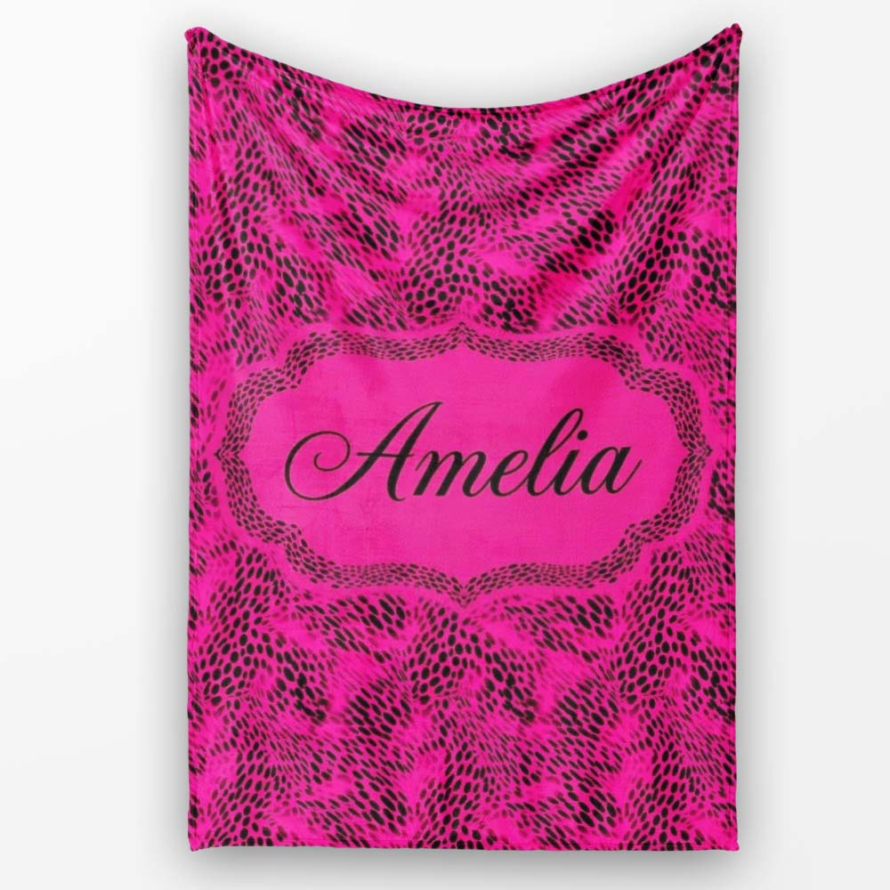 Pink Elongated Spot Seamless Pattern Organic Animal Texture Design Personalised Custom Name Super Soft Fleece Blanket Bed Sofa Throw