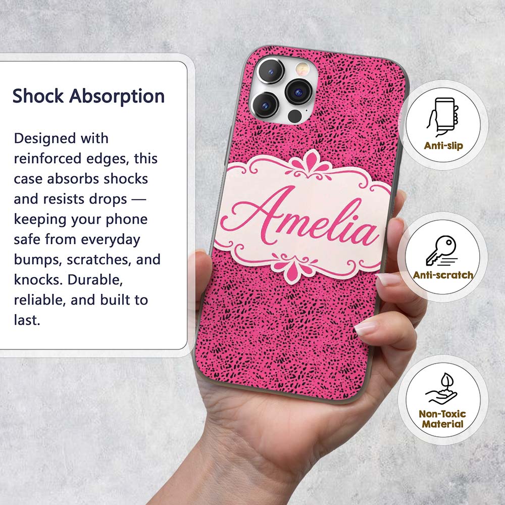 Soft Blush Pink Abstract Dotted Texture Seamless Custom Name Protective Phone Case Mobile Cover Durable Everyday Smartphone Shock Resistant