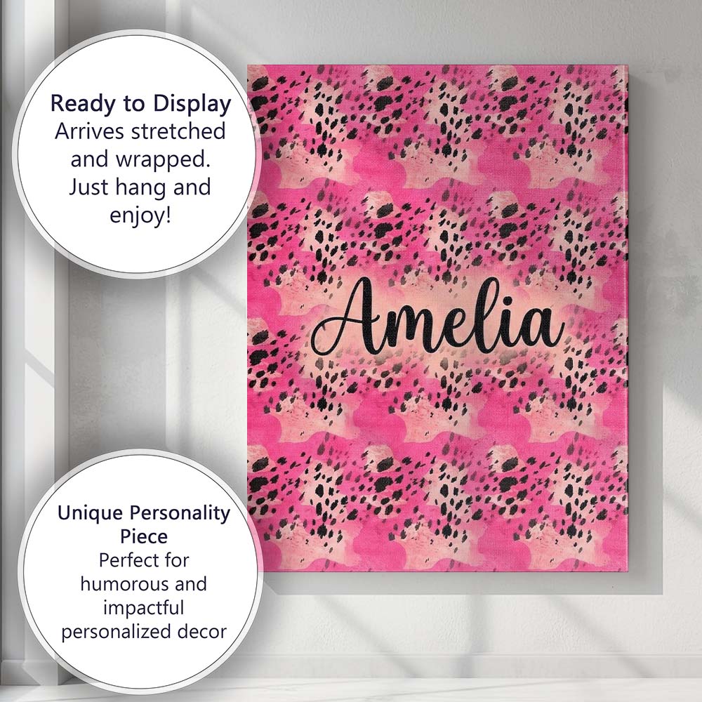 Personalised Name Pink Mixed Media Abstract Custom Bespoke Interior Contemporary Canvas Wall Art Print Decor Picture Ready to Hang