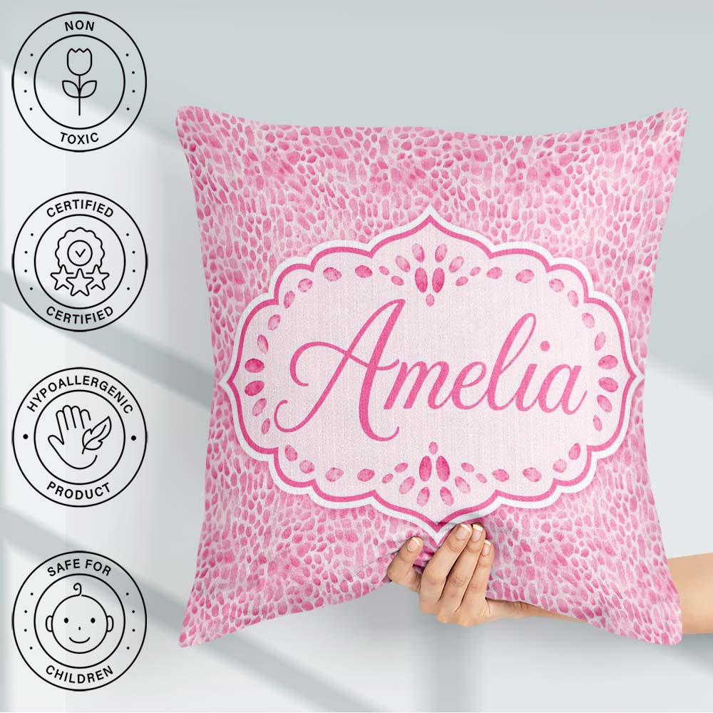 Custom Name Pink Organic Pebble Dot Watercolour Texture Seamless Square Filled Cushion Throw Pillow Sofa Bed Home Decor Zip Washable UK Made