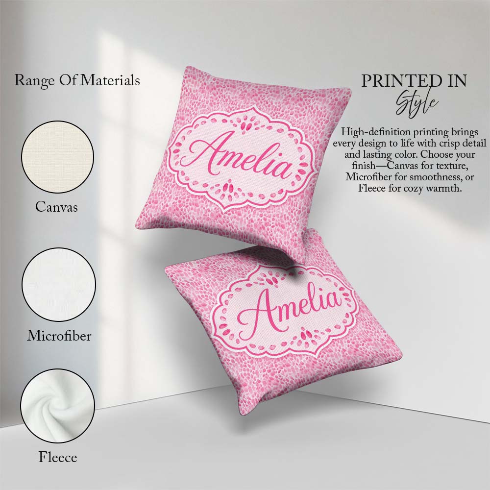 Custom Name Pink Organic Pebble Dot Watercolour Texture Seamless Square Filled Cushion Throw Pillow Sofa Bed Home Decor Zip Washable UK Made