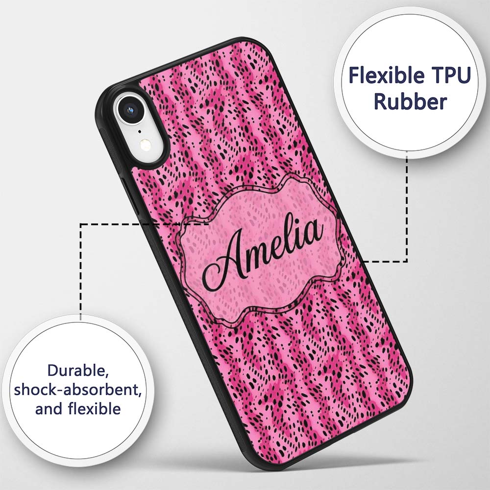 Vibrant Pink and Black Leopard Spot Abstract Custom Name Protective Phone Case Mobile Cover Durable Everyday Smartphone Shock Resistant