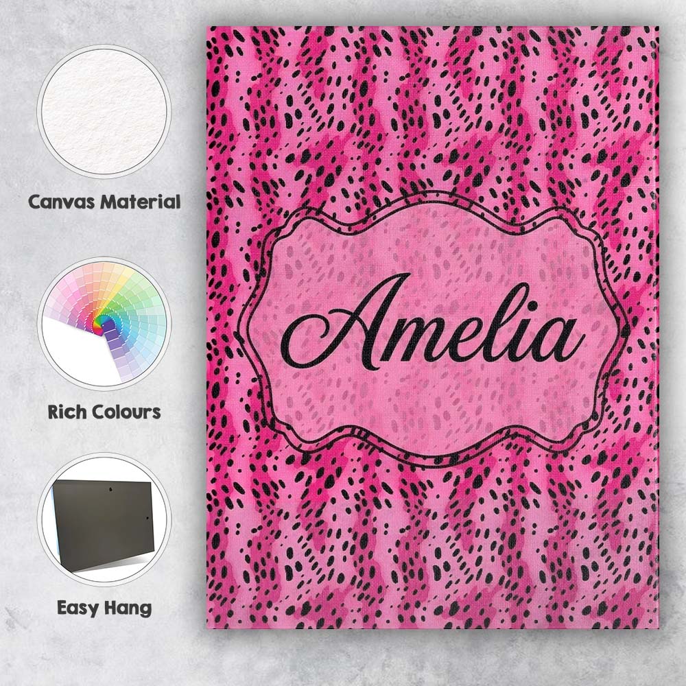 Personalised Name Vibrant Pink and Black Custom Unique Gift Idea Elegant Feature Canvas Wall Art Print Decor Picture Ready to Hang