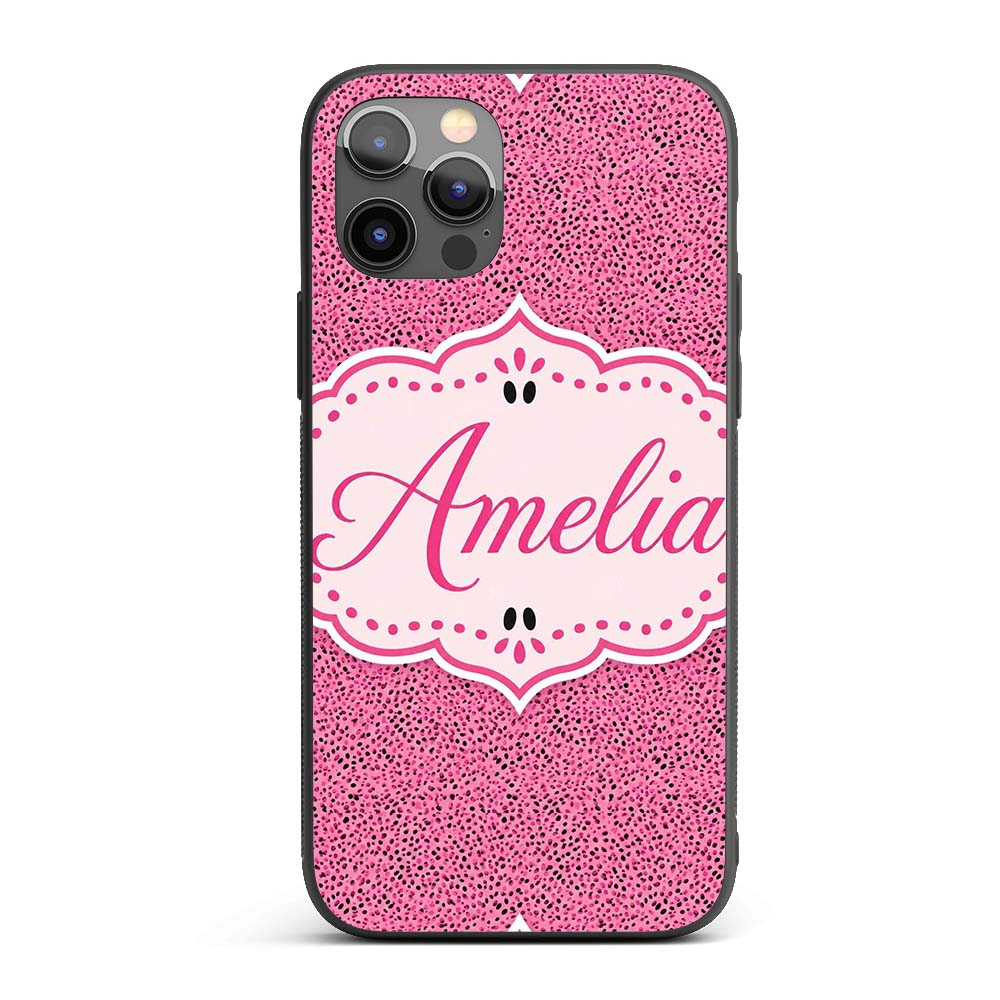 Pink and Black Micro Speckled Dot Printed Design Custom Name Protective Phone Case Mobile Cover Durable Everyday Smartphone Shock Resistant