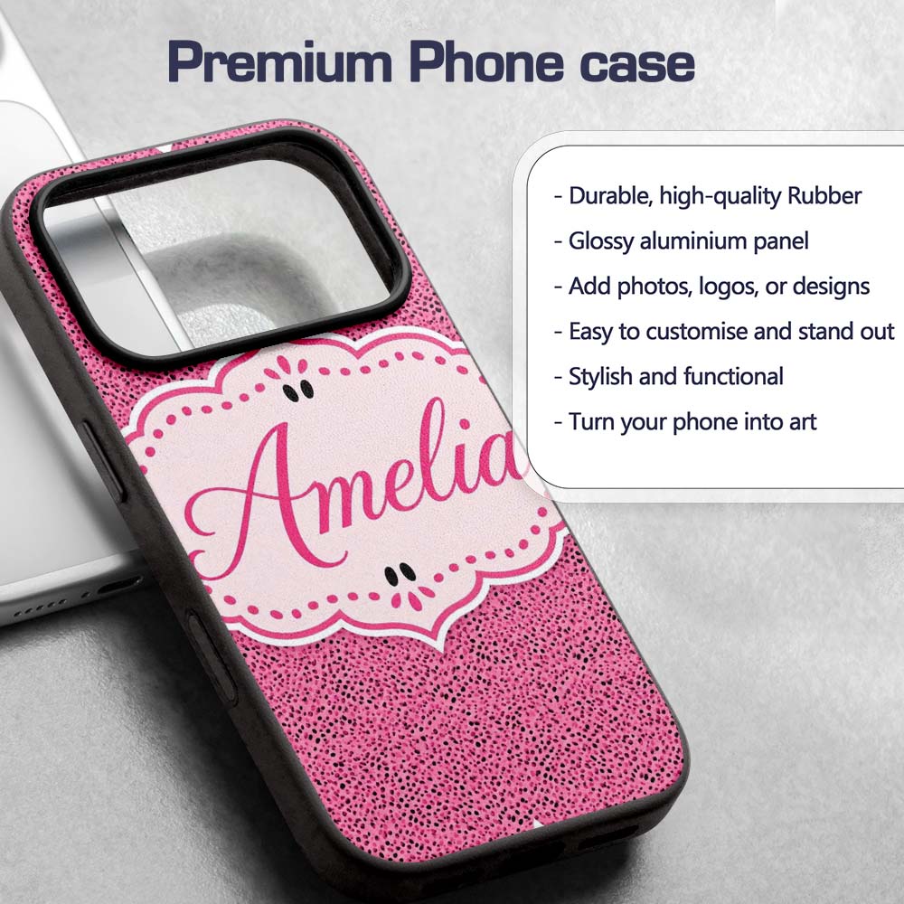 Pink and Black Micro Speckled Dot Printed Design Custom Name Protective Phone Case Mobile Cover Durable Everyday Smartphone Shock Resistant