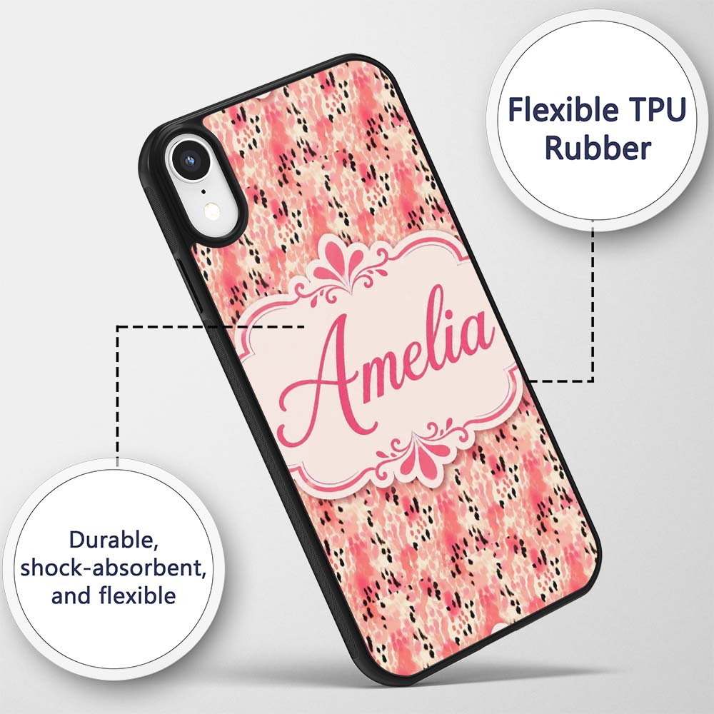 Pink Coral Watercolour Animal Texture Organic Custom Name Protective Phone Case Mobile Cover Durable Everyday Smartphone Shock Resistant