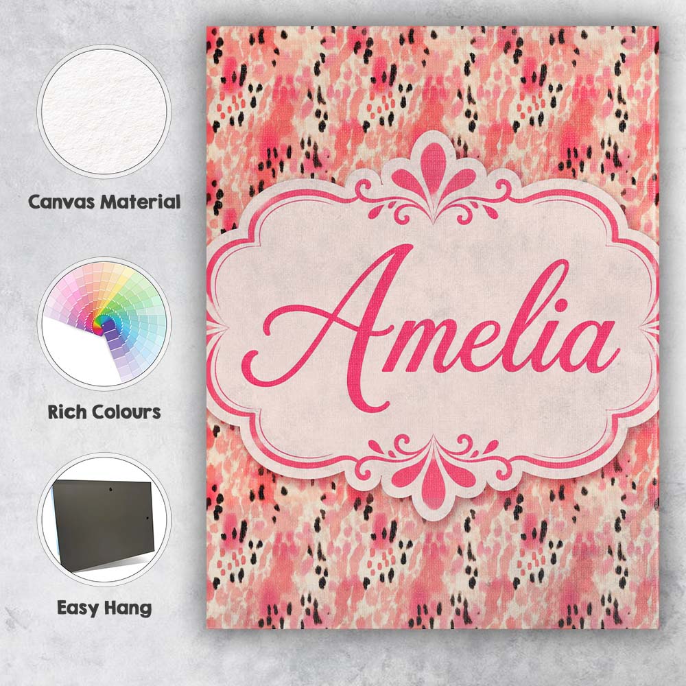 Personalised Name Pink Coral Watercolour Custom Unique Gift Idea Elegant Feature Canvas Wall Art Print Decor Picture Ready to Hang