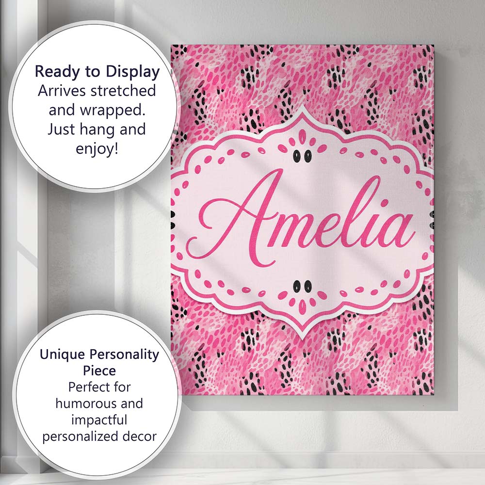 Personalised Name Bold Pink and Black Custom Modern Room Accent Creative Decorator Style Canvas Wall Art Print Decor Picture Ready to Hang
