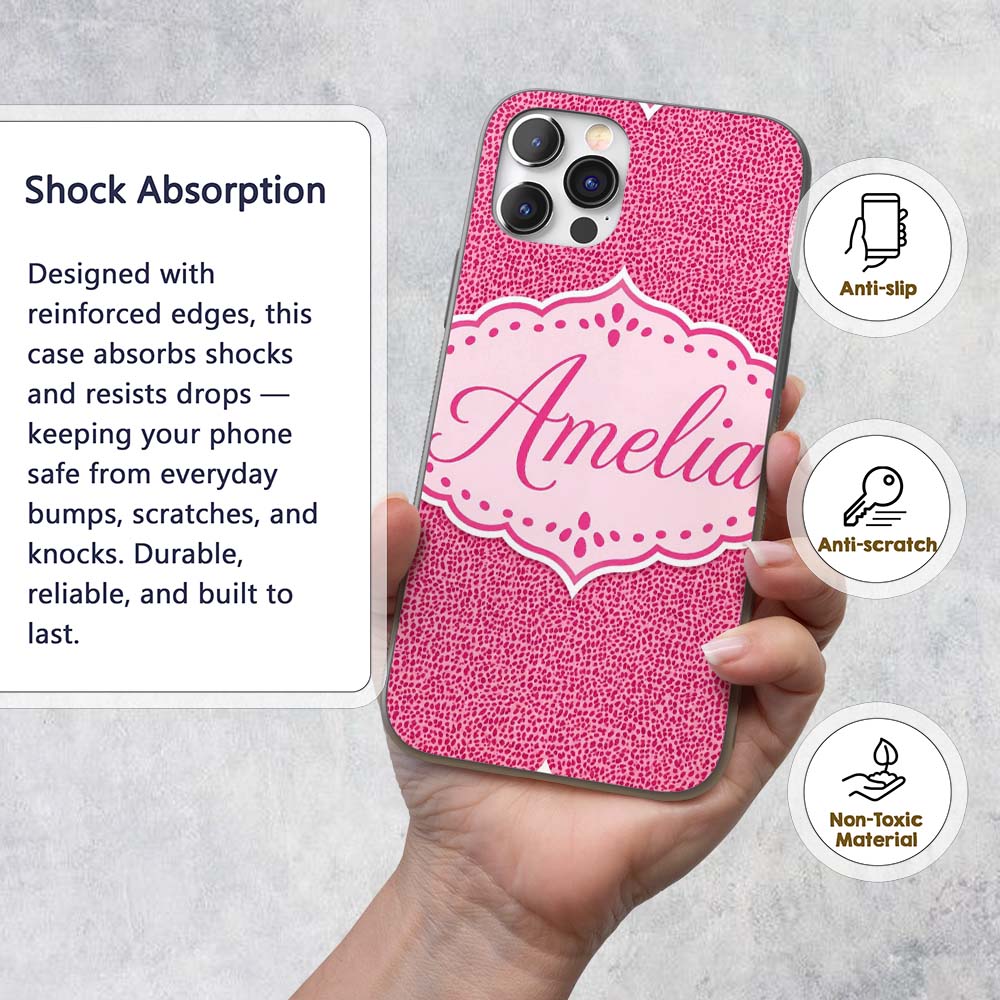 Hot Pink Dense Mini Dot Abstract Texture Seamless Custom Name Protective Phone Case Mobile Cover Durable Everyday Smartphone Shock Resistant
