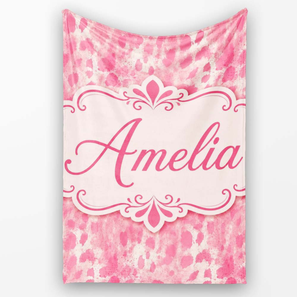 Soft Pink Watercolour Blotch Abstract Organic Seamless Pattern Personalised Custom Name Super Soft Fleece Blanket Bed Sofa Throw
