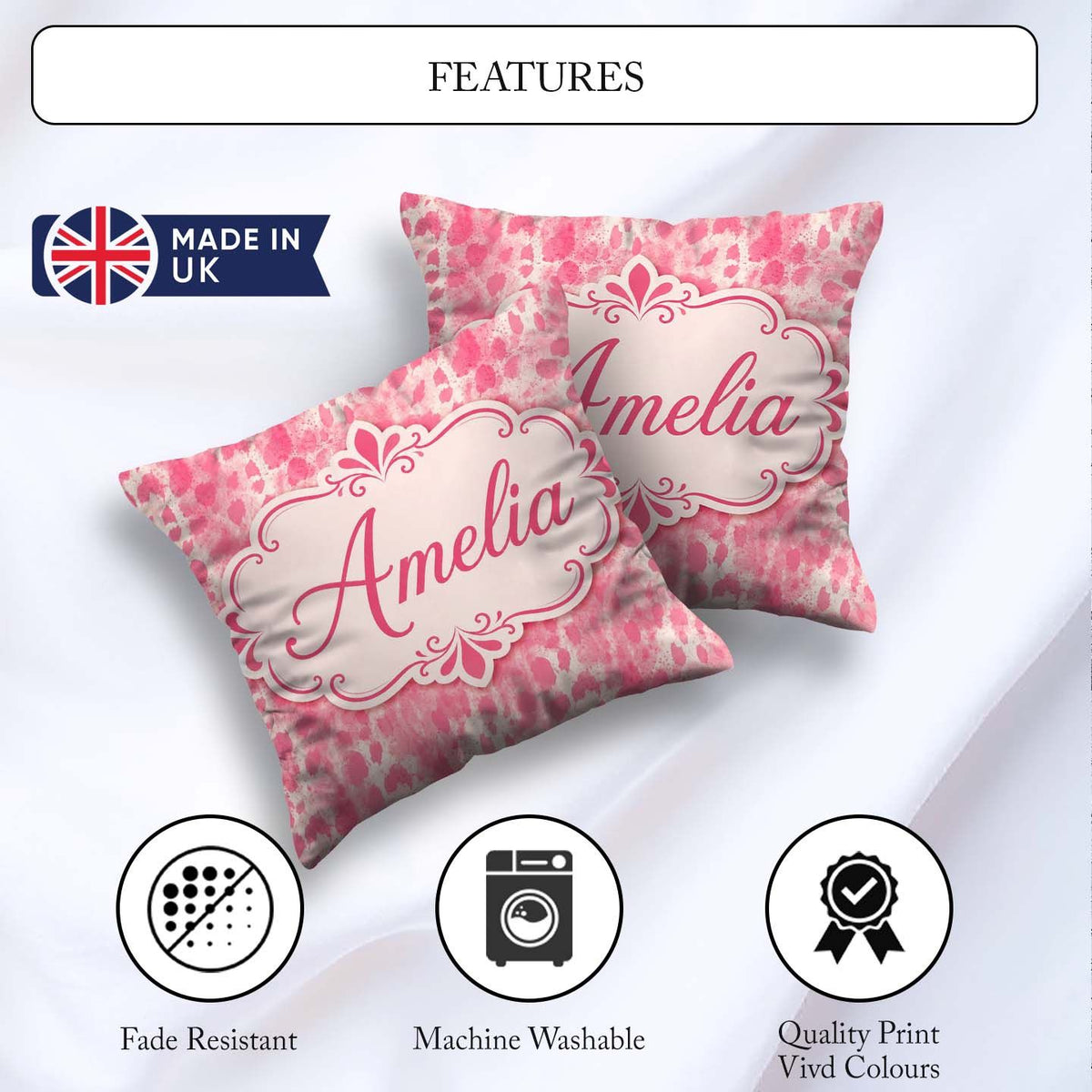 Custom Name Soft Pink Blotch Abstract Organic Seamless Pattern Square Filled Cushion Throw Pillow Sofa Bed Home Decor Zip Washable UK Made