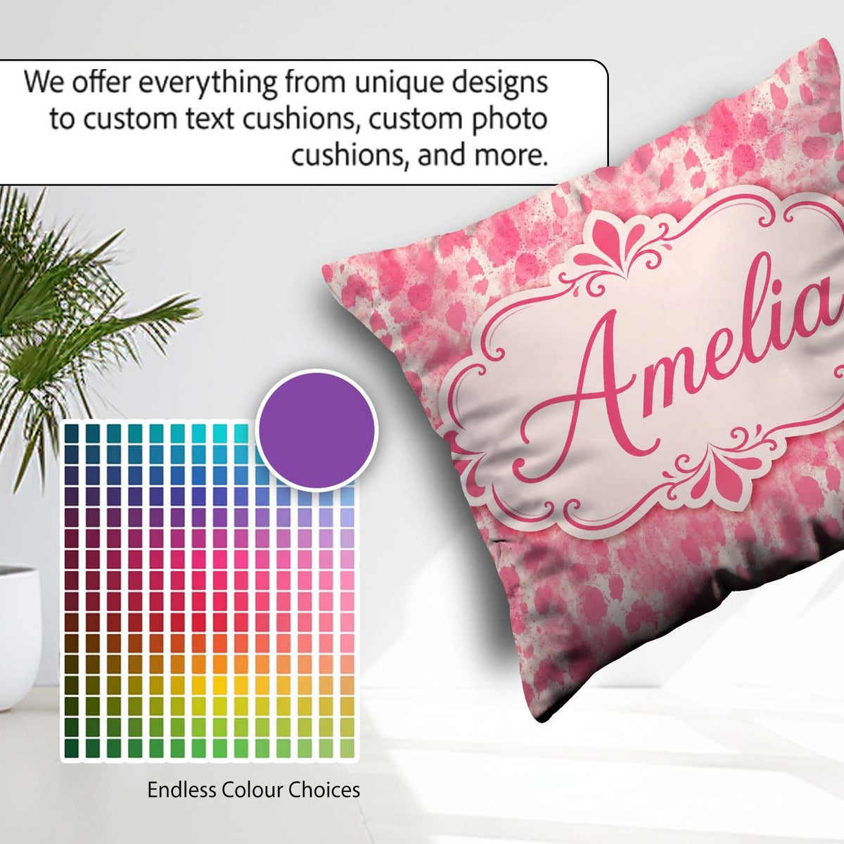 Custom Name Soft Pink Blotch Abstract Organic Seamless Pattern Square Filled Cushion Throw Pillow Sofa Bed Home Decor Zip Washable UK Made