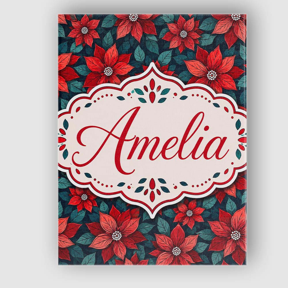 Personalised Name Classic Red Poinsettia Custom Unique Gift Idea Elegant Feature Canvas Wall Art Print Decor Picture Ready to Hang
