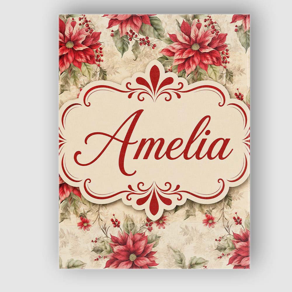 Personalised Name Botanical Poinsettia and Custom Unique Gift Idea Elegant Feature Canvas Wall Art Print Decor Picture Ready to Hang