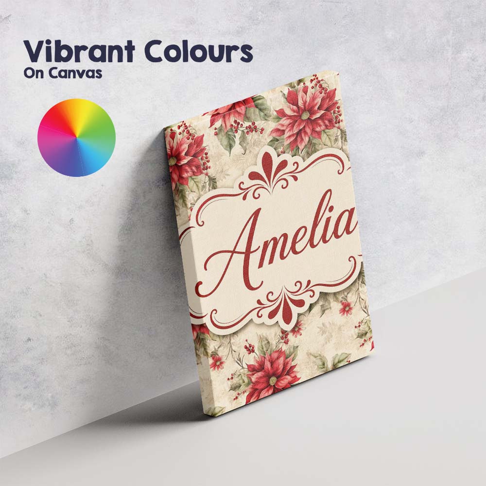 Personalised Name Botanical Poinsettia and Custom Unique Gift Idea Elegant Feature Canvas Wall Art Print Decor Picture Ready to Hang