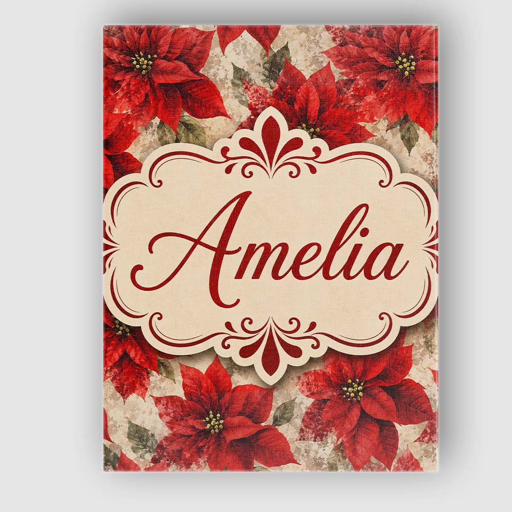 Personalised Name Watercolour Red Poinsettia Custom Bespoke Contemporary Display Canvas Wall Art Print Decor Picture Ready to Hang