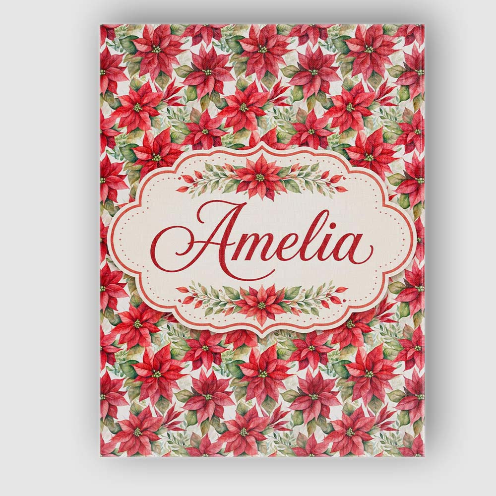 Personalised Name Elegant Poinsettia and Custom Interior Decorative Contemporary Canvas Wall Art Print Decor Picture Ready to Hang