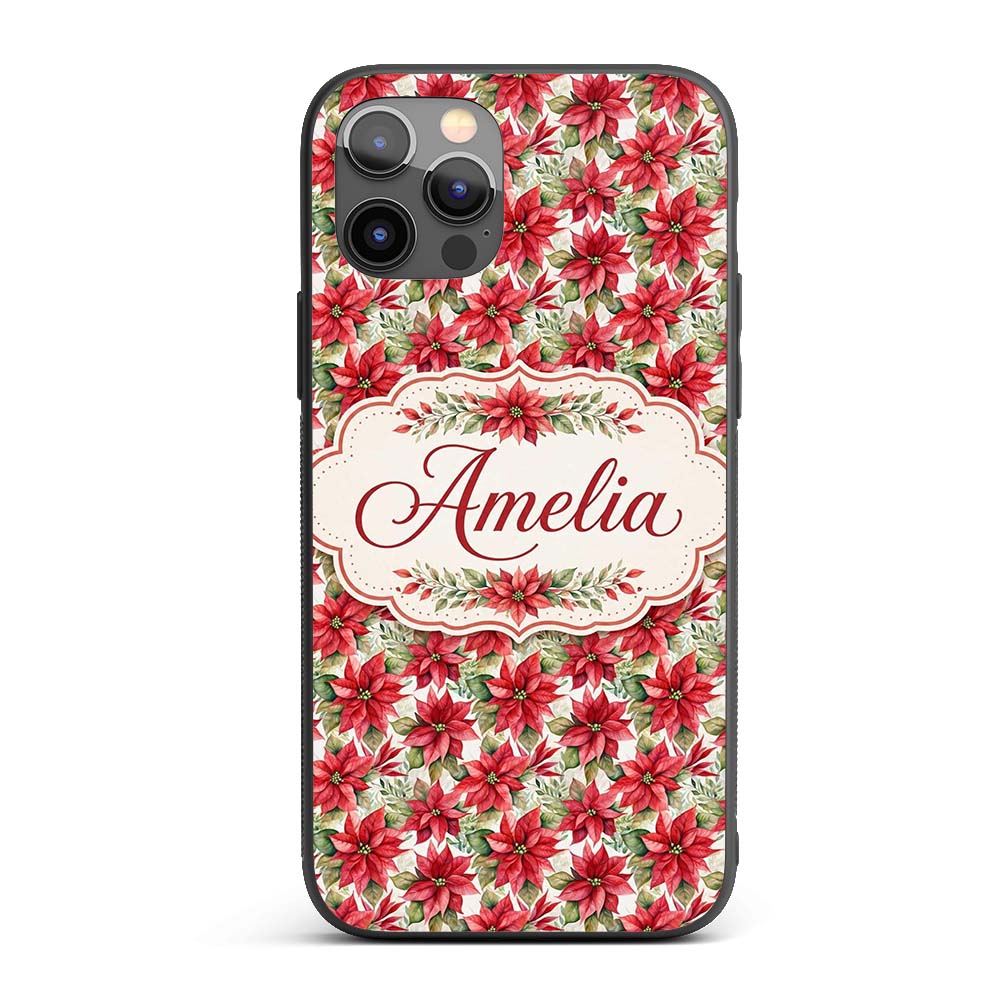 Elegant Poinsettia and Foliage Christmas Seamless Custom Name Protective Phone Case Mobile Cover Durable Everyday Smartphone Shock Resistant