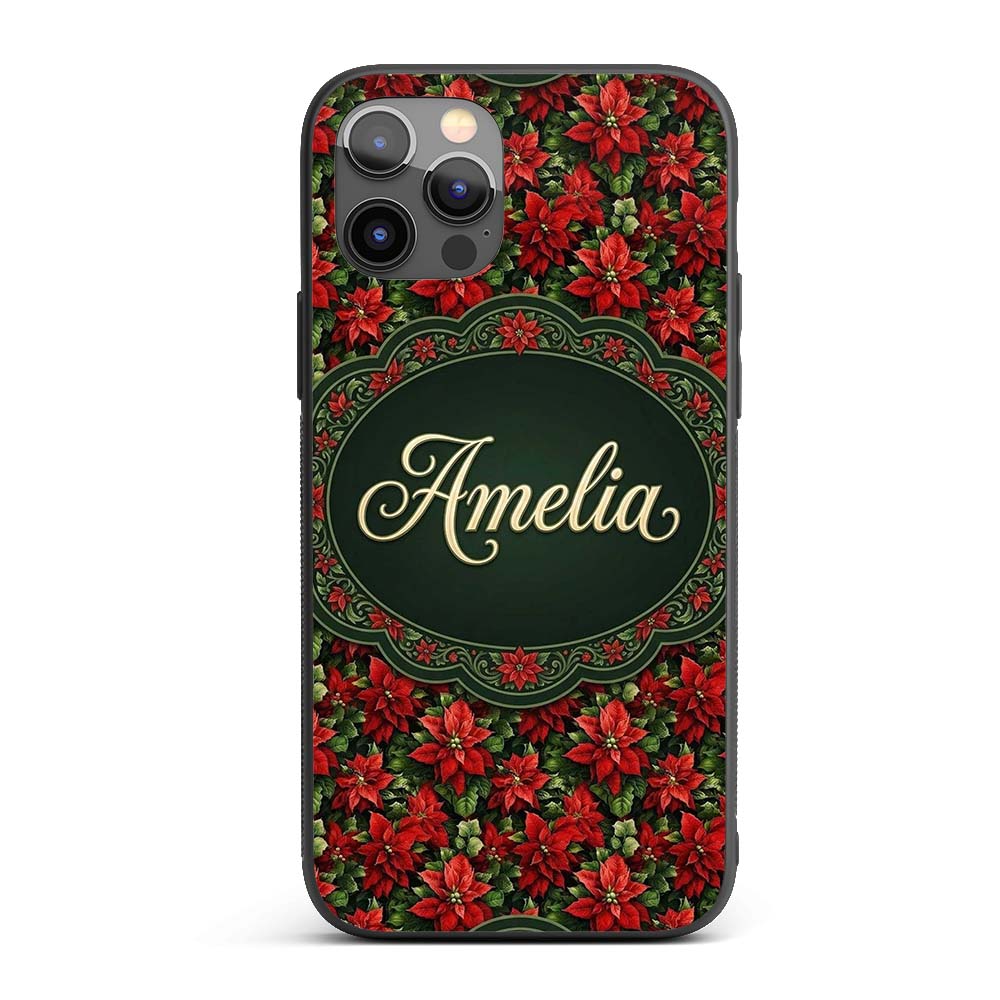 Bold Festive Poinsettia with Deep Green Leaves Custom Name Protective Phone Case Mobile Cover Durable Everyday Smartphone Shock Resistant