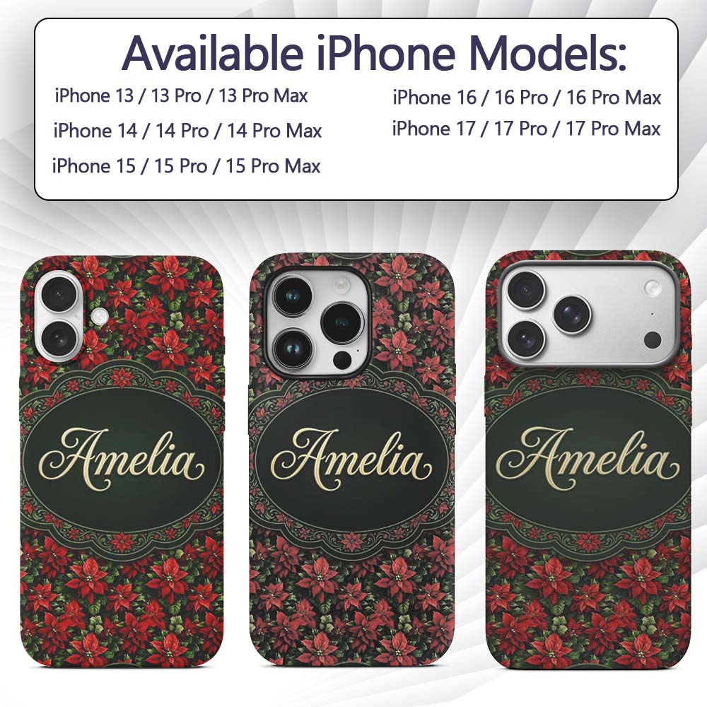 Bold Festive Poinsettia with Deep Green Leaves Custom Name Protective Phone Case Mobile Cover Durable Everyday Smartphone Shock Resistant