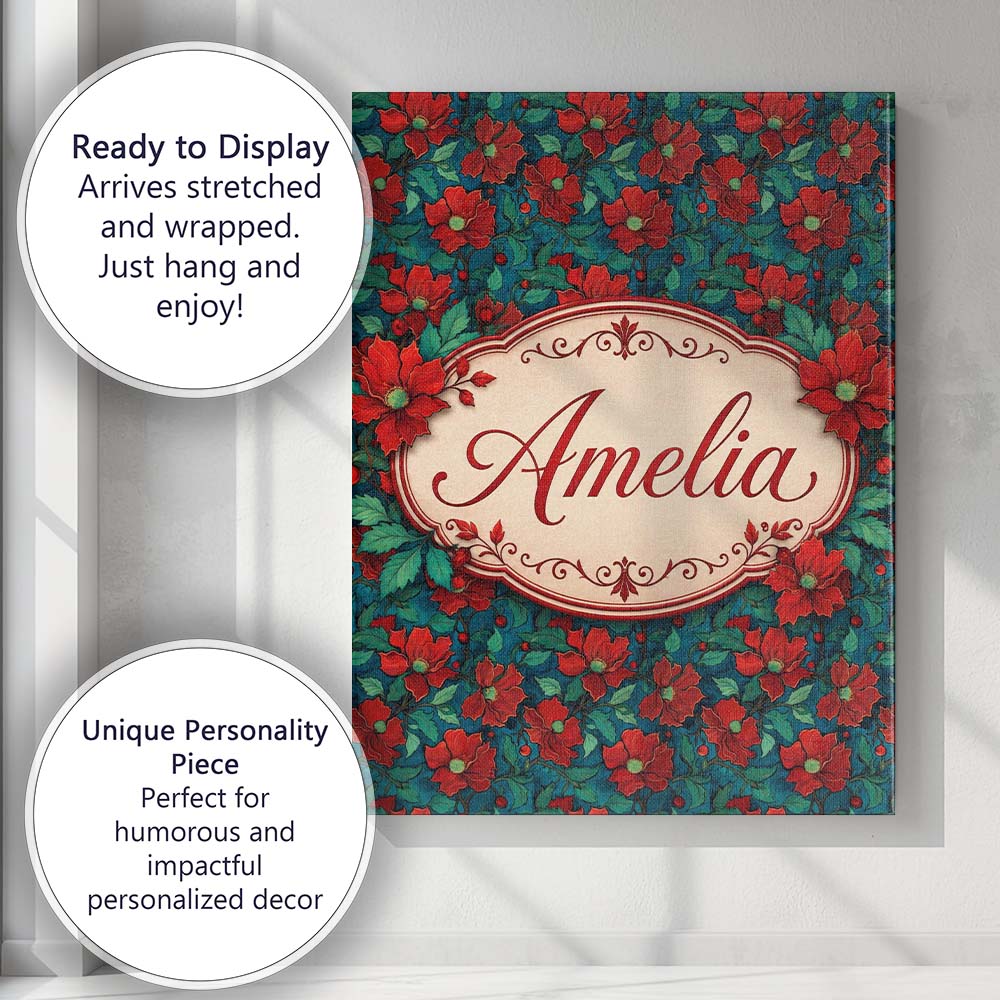 Personalised Name Teal Background Red Custom Modern Room Accent Creative Decorator Style Canvas Wall Art Print Decor Picture Ready to Hang