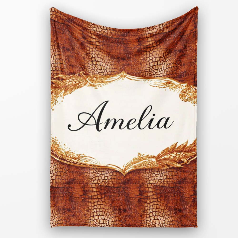 Brown Crocodile Leather Texture Pattern Charming Decor Personalised Custom Name Super Soft Fleece Blanket Bed Sofa Throw