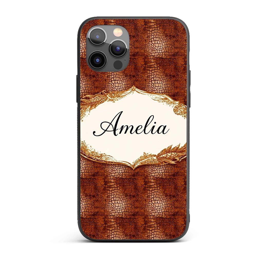 Brown Crocodile Leather Texture Pattern Charming Custom Name Protective Phone Case Mobile Cover Durable Everyday Smartphone Shock Resistant