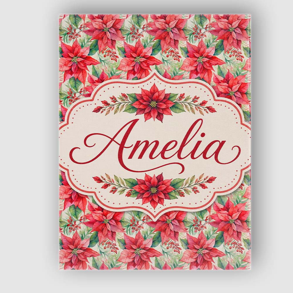 Personalised Name Soft Watercolour Poinsettia Custom Unique Gift Idea Modern Room Accent Canvas Wall Art Print Decor Picture Ready to Hang