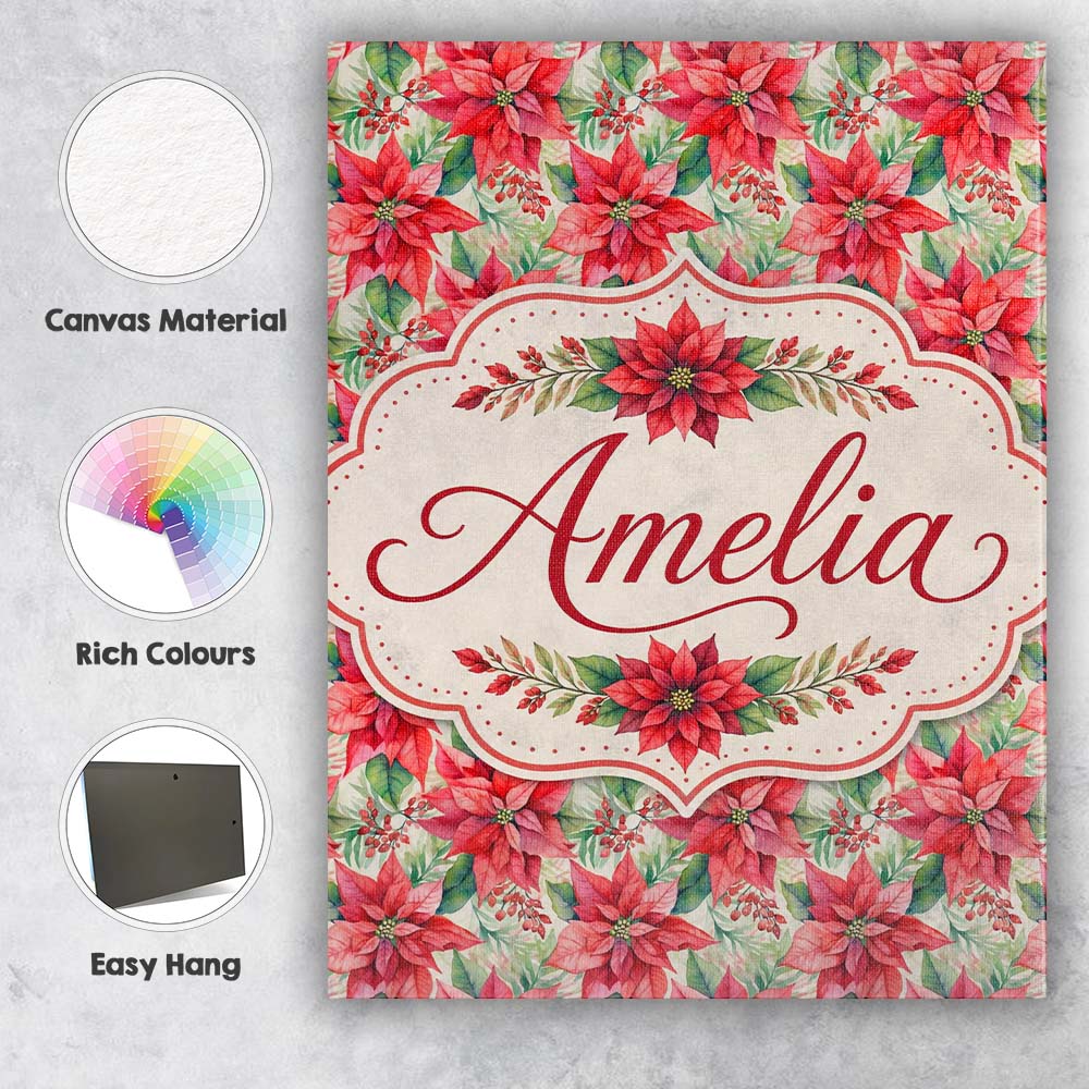Personalised Name Soft Watercolour Poinsettia Custom Unique Gift Idea Modern Room Accent Canvas Wall Art Print Decor Picture Ready to Hang