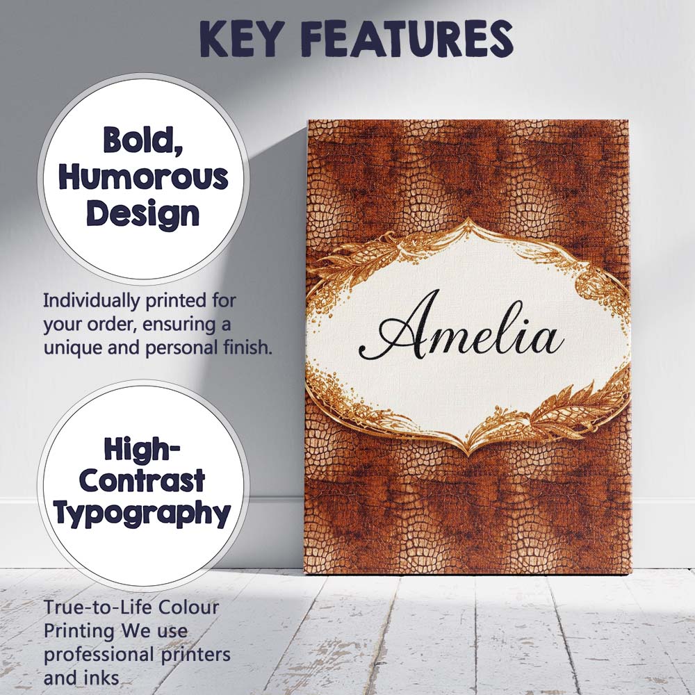 Personalised Name Brown Crocodile Leather Texture Pattern Charming Custom Unique Canvas Wall Art Print Decor Picture Ready to Hang