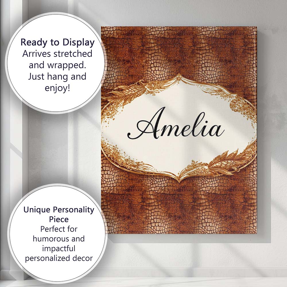 Personalised Name Brown Crocodile Leather Texture Pattern Charming Custom Unique Canvas Wall Art Print Decor Picture Ready to Hang
