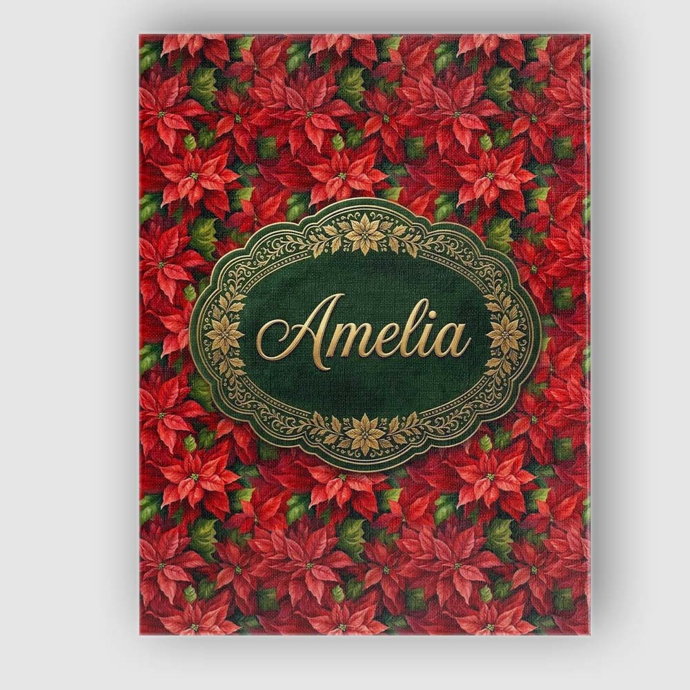 Personalised Name Rich Red Poinsettia Dense Custom Bespoke Interior Contemporary Canvas Wall Art Print Decor Picture Ready to Hang