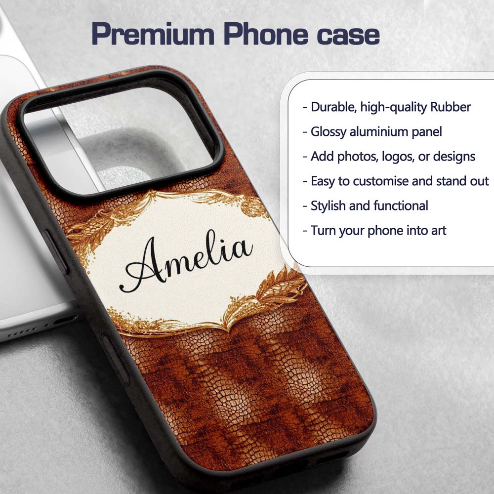 Brown Crocodile Leather Texture Pattern Charming Custom Name Protective Phone Case Mobile Cover Durable Everyday Smartphone Shock Resistant