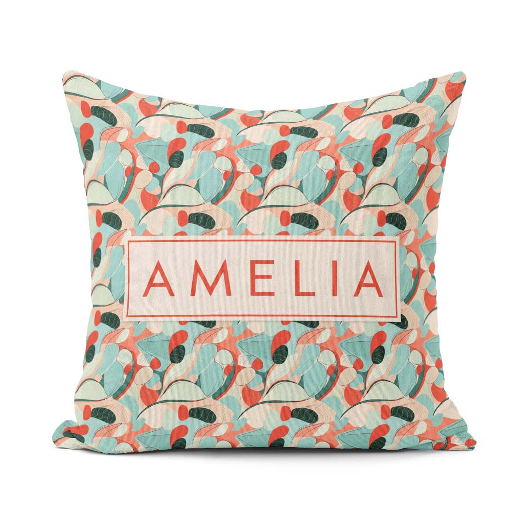 Custom Name Abstract Century Modern Organic Shapes Teal Seamless Square Filled Cushion Throw Pillow Sofa Bed Home Decor Zip Washable UK Made