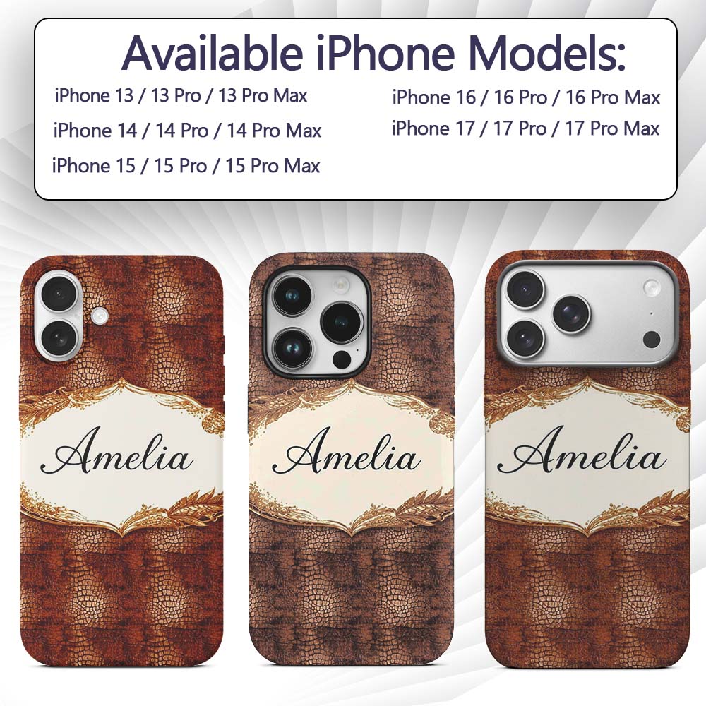 Brown Crocodile Leather Texture Pattern Charming Custom Name Protective Phone Case Mobile Cover Durable Everyday Smartphone Shock Resistant