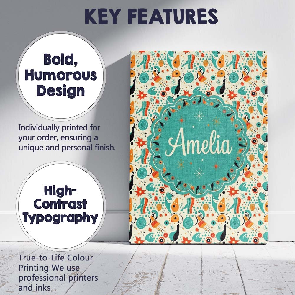 Personalised Name Whimsical Abstract Birds Custom Unique Gift Idea Elegant Feature Canvas Wall Art Print Decor Picture Ready to Hang