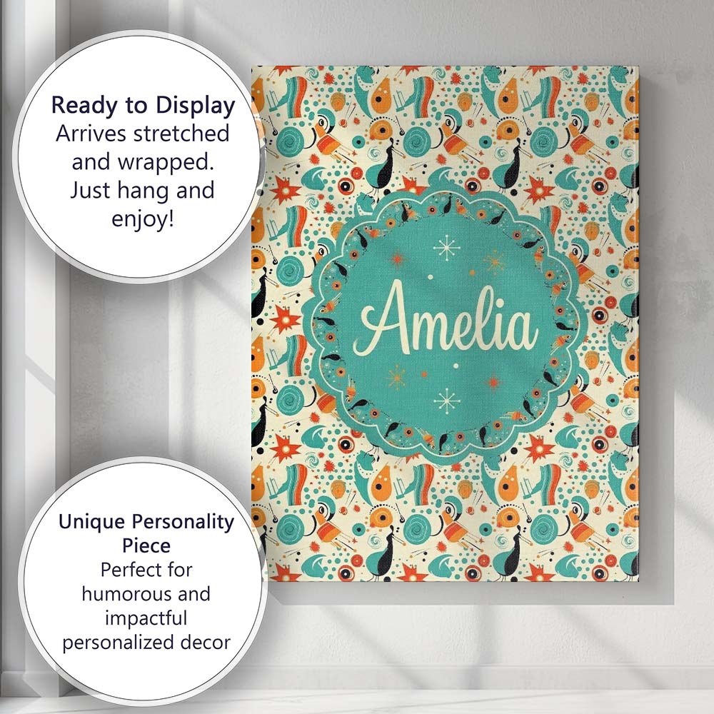 Personalised Name Whimsical Abstract Birds Custom Unique Gift Idea Elegant Feature Canvas Wall Art Print Decor Picture Ready to Hang