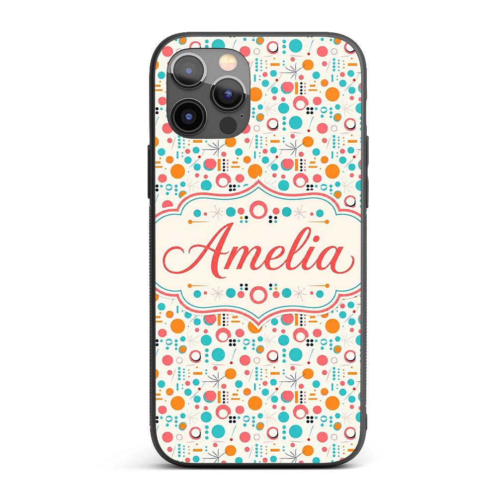 Mid Century Modern Geometric Circles and Lines Custom Name Protective Phone Case Mobile Cover Durable Everyday Smartphone Shock Resistant