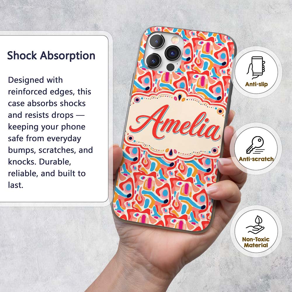 Abstract Organic Shapes Bright Colourful Seamless Custom Name Protective Phone Case Mobile Cover Durable Everyday Smartphone Shock Resistant