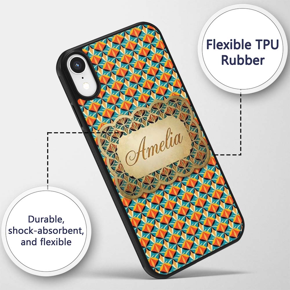 Geometric Fan Pattern Teal Orange Symmetrical Custom Name Protective Phone Case Mobile Cover Durable Everyday Smartphone Shock Resistant