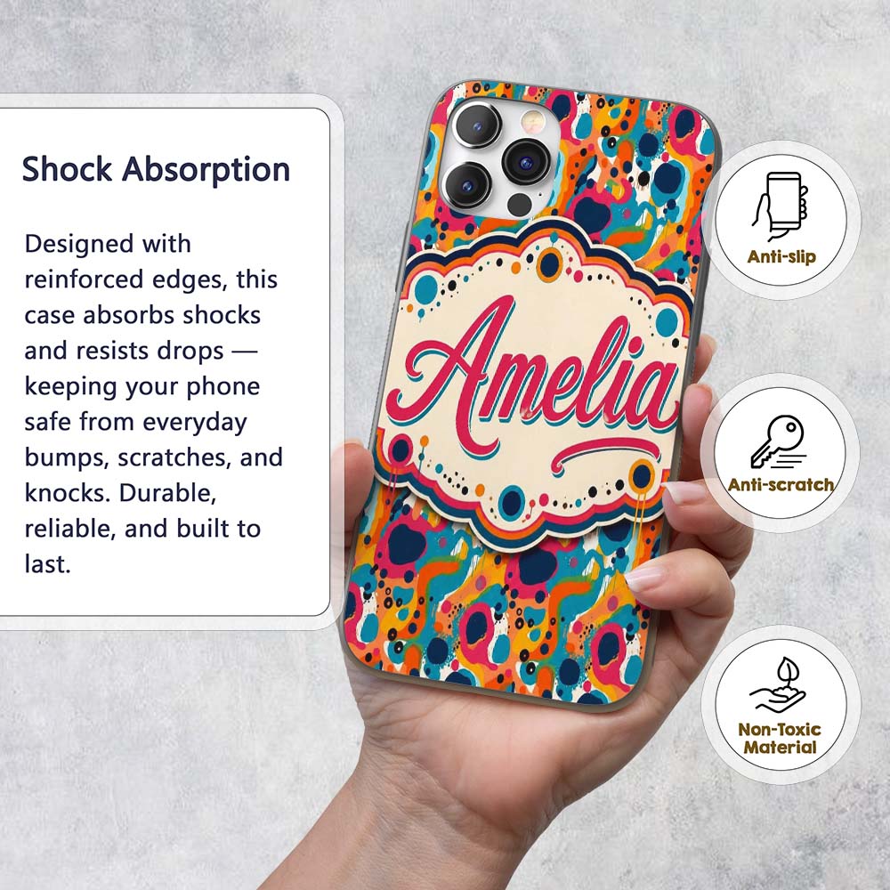 Vibrant Abstract Organic Shapes Seamless Pattern Custom Name Protective Phone Case Mobile Cover Durable Everyday Smartphone Shock Resistant