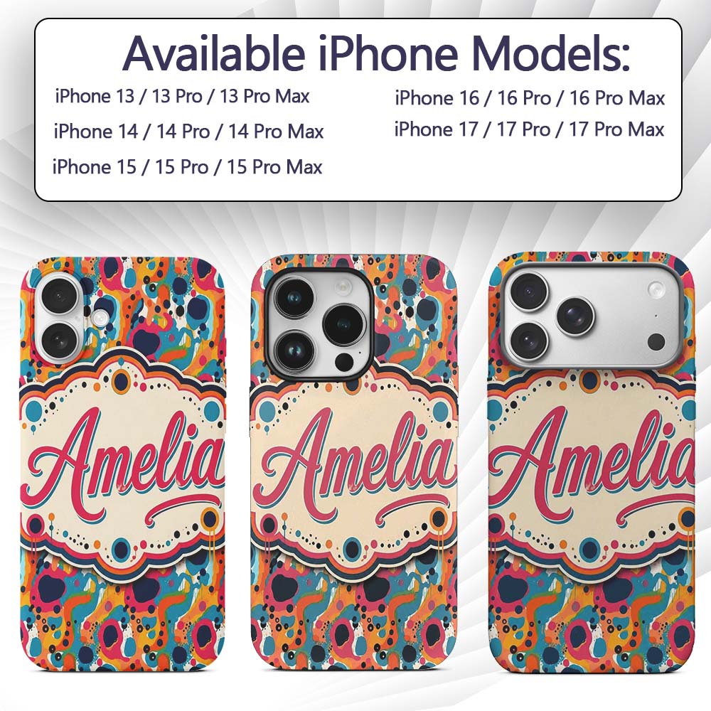 Vibrant Abstract Organic Shapes Seamless Pattern Custom Name Protective Phone Case Mobile Cover Durable Everyday Smartphone Shock Resistant