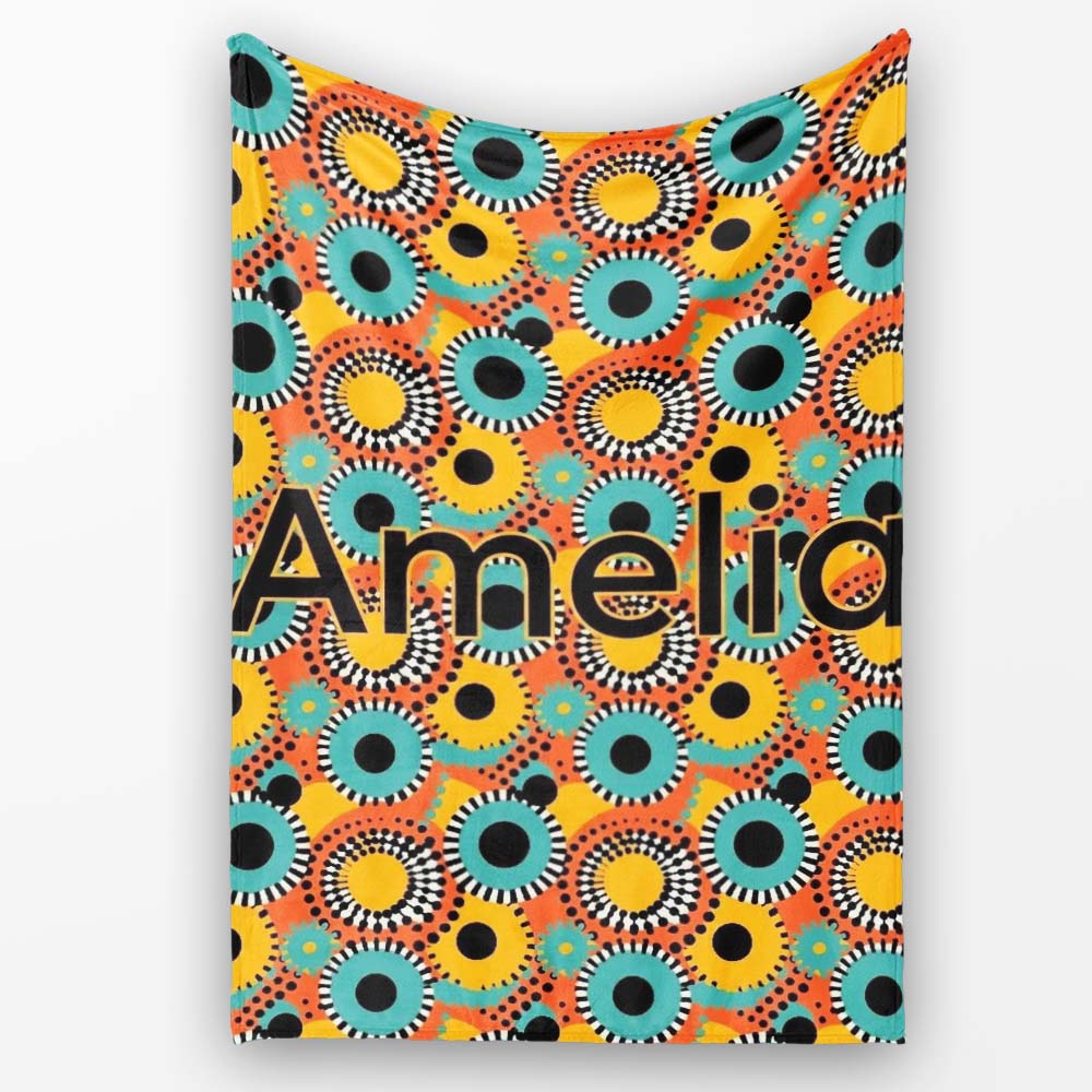 Geometric Circle Pattern Mid Century Modern Abstract Design Lovely Personalised Custom Name Super Soft Fleece Blanket Bed Sofa Throw