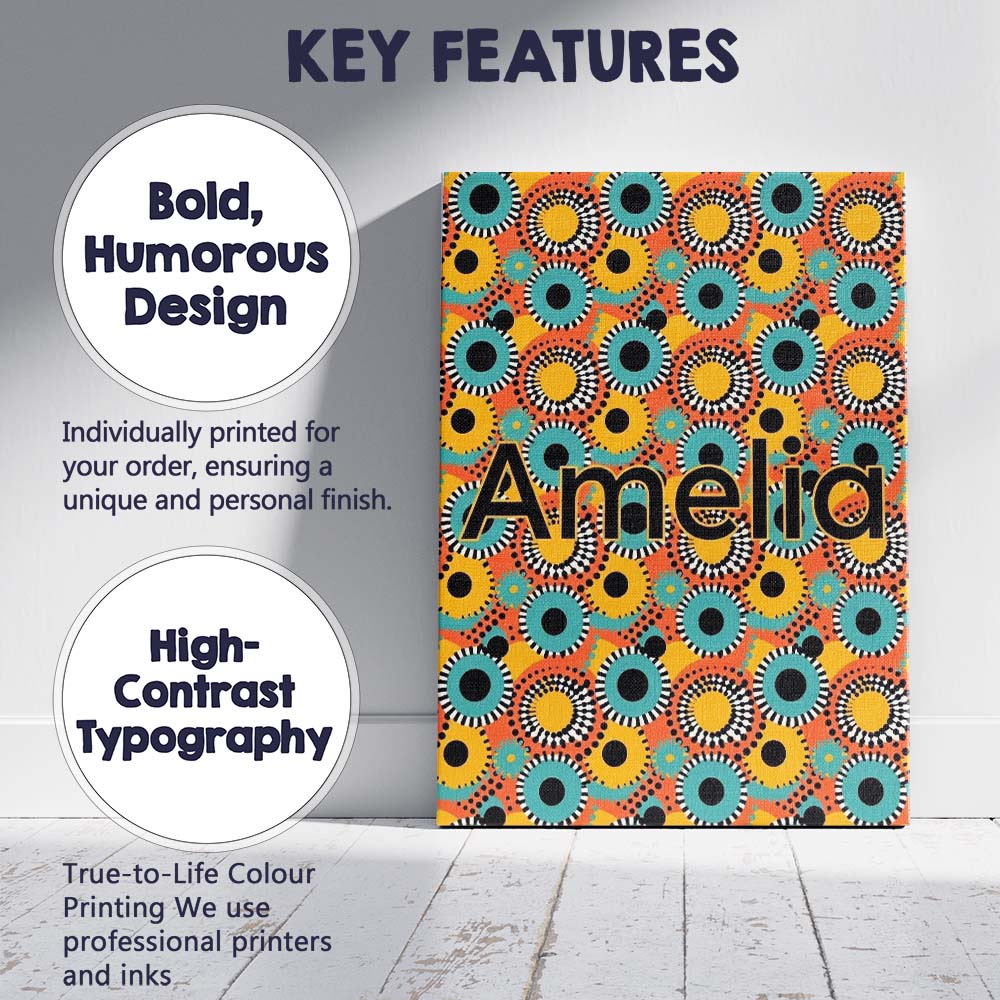 Personalised Name Geometric Circle Pattern Custom Unique Gift Idea Elegant Feature Canvas Wall Art Print Decor Picture Ready to Hang