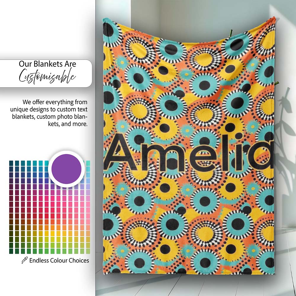 Geometric Circle Pattern Mid Century Modern Abstract Design Lovely Personalised Custom Name Super Soft Fleece Blanket Bed Sofa Throw