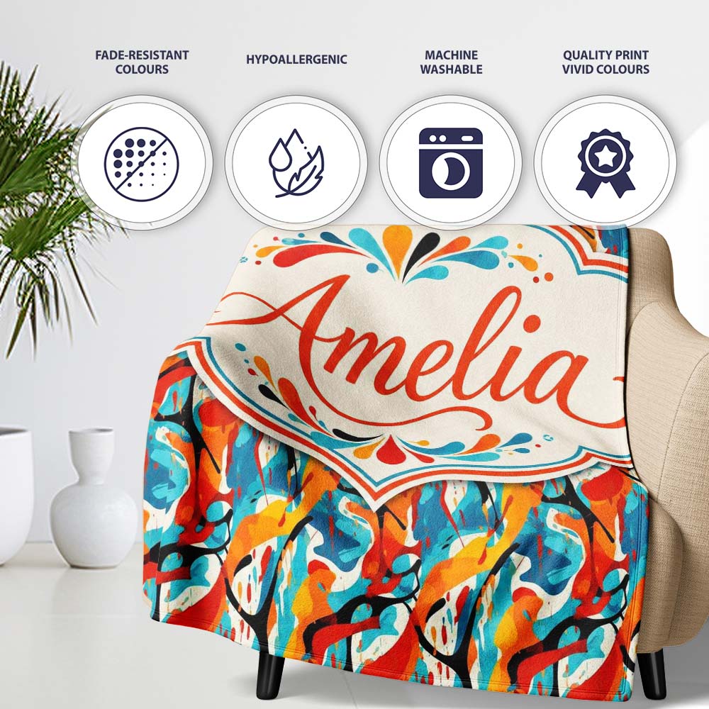 Abstract Graffiti Brush Stroke Seamless Pattern Bold Urban Artistic Personalised Custom Name Super Soft Fleece Blanket Bed Sofa Throw