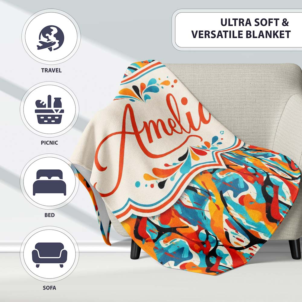 Abstract Graffiti Brush Stroke Seamless Pattern Bold Urban Artistic Personalised Custom Name Super Soft Fleece Blanket Bed Sofa Throw