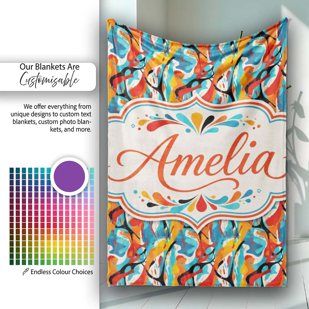 Abstract Graffiti Brush Stroke Seamless Pattern Bold Urban Artistic Personalised Custom Name Super Soft Fleece Blanket Bed Sofa Throw